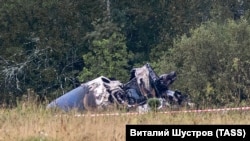 Фрагмэнт самалёту пасьля яго падзеньня ў Цьвярской вобласьці, 23 жніўня 2023