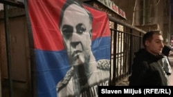 Portret Milana Nedića na transparentu u Beogradu, 2024.