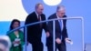 Орусиянын президенти Владимир Путин, Казакстандын президенти Касым-Жомарт Токаев жана RT телеканалынын башкы редактору Маргарита Симоньян, Санкт-Петербург, 17-июнь 2022-жыл.