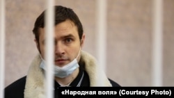 Belarusian blogger Paval Spiryn at a court hearing in Minsk last month.