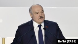 Alyaksandr Lukashenka addresses the "All-Belarusian People's Assembly" in Minsk on February 11. 