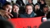 Vetevendosje party leader Albin Kurti with supporters after preliminary results of parliamentary elections in Kosovo showed his party far ahead