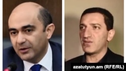 Armenia - Bright Armenia Party leader Edmon Marukian (L) and Prosperous Armenia Party's Gevorg Petrosian.