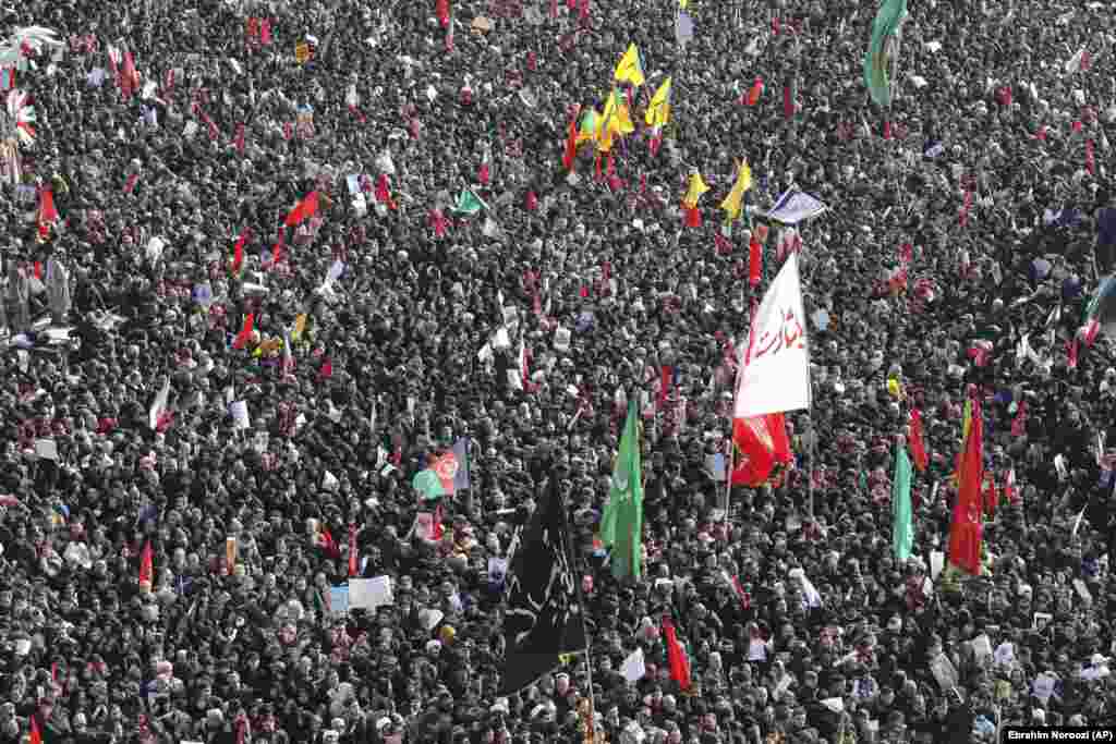 Mourners packed Tehran&#39;s Enghelab (Revolution) Square three days after Soleimani was killed in a U.S. drone strike at Baghdad airport.&nbsp;Soleimani&#39;s funeral procession was said to be the largest in Iran since the death of the Islamic republic&#39;s founder, Ayatollah Ruhollah Khomeini.